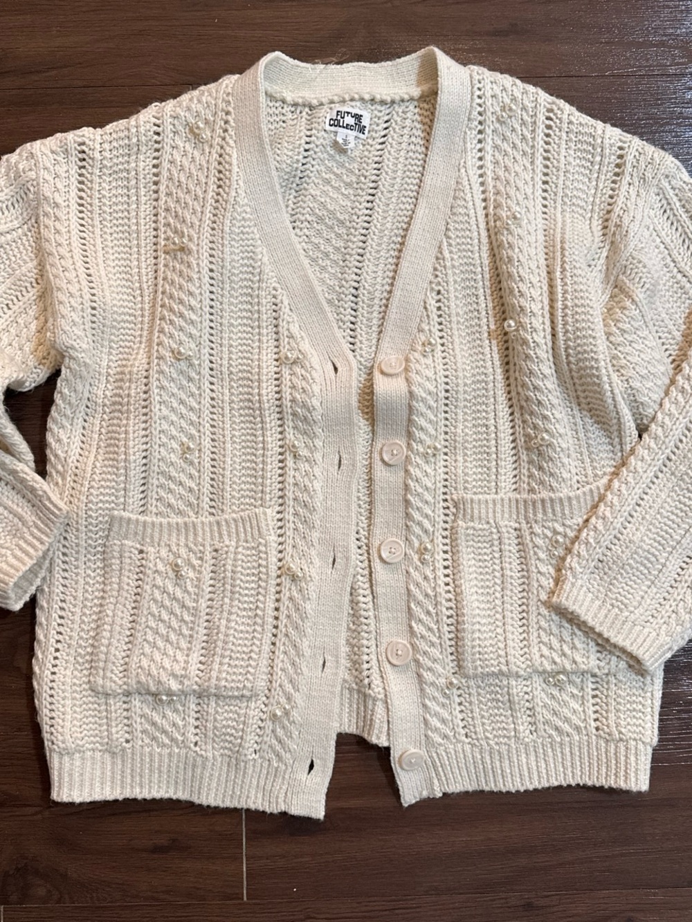 Future Collective Cream Crochet Cardigan Sweater